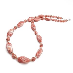 Rhodochrosite Gemstone Choker Necklace Sterling Silver, Pretty Pink Necklace, Handmade Necklace, Light Pink Necklace, 17 Inch Necklace