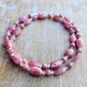Rhodochrosite Gemstone Necklace, Pretty Pink Necklace, Handmade Necklace, OOAK Necklace, Light PInk Necklace, 19 Inch Rhodochrosite Necklace