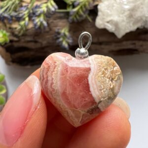 Polished Rhodochrosite Heart Pendant, Crystal Necklace