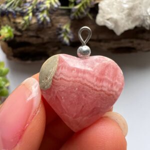 Polished Rhodochrosite Heart Pendant, Crystal Necklace