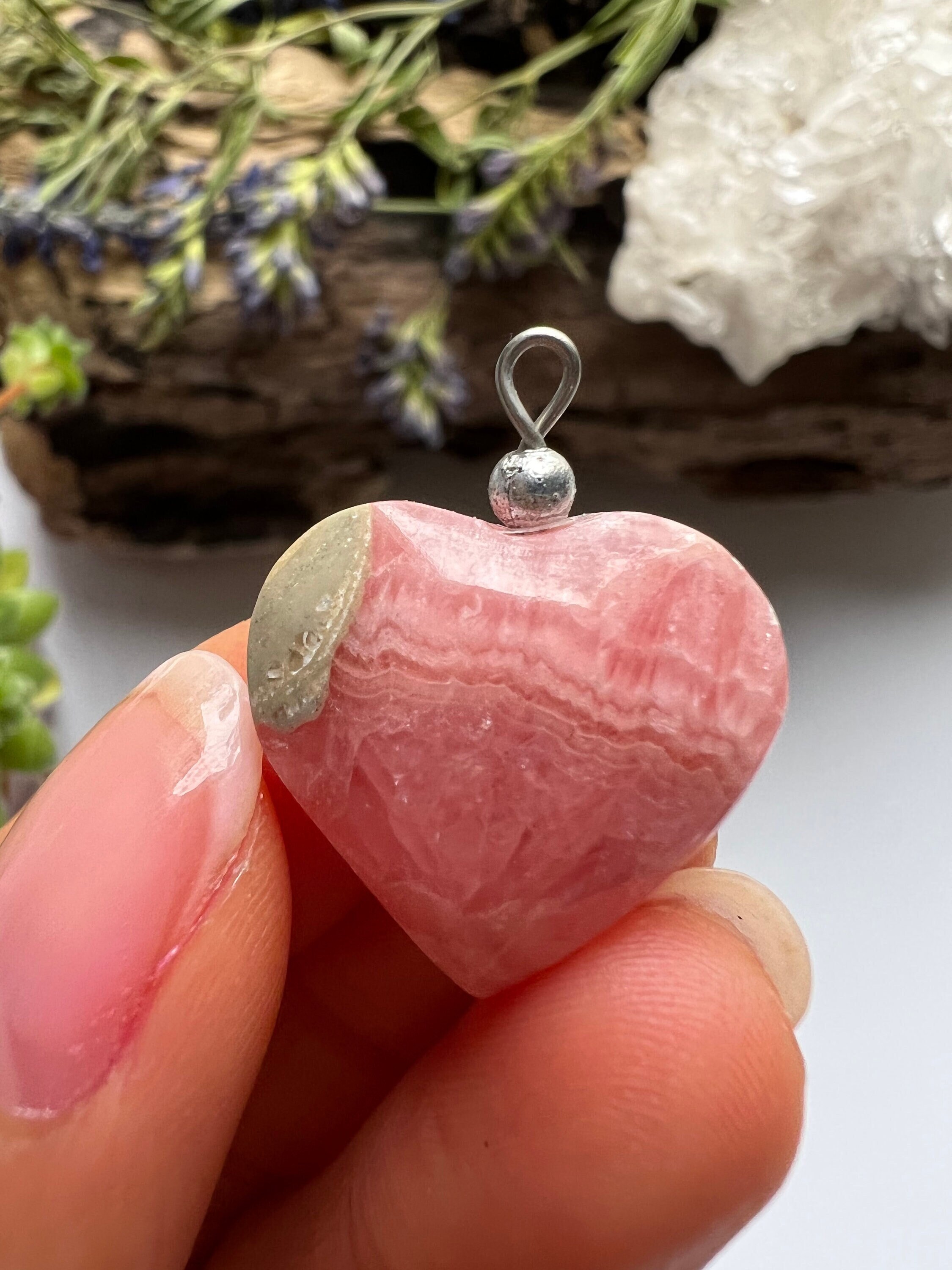 Polished Rhodochrosite Heart Pendant, Crystal Necklace