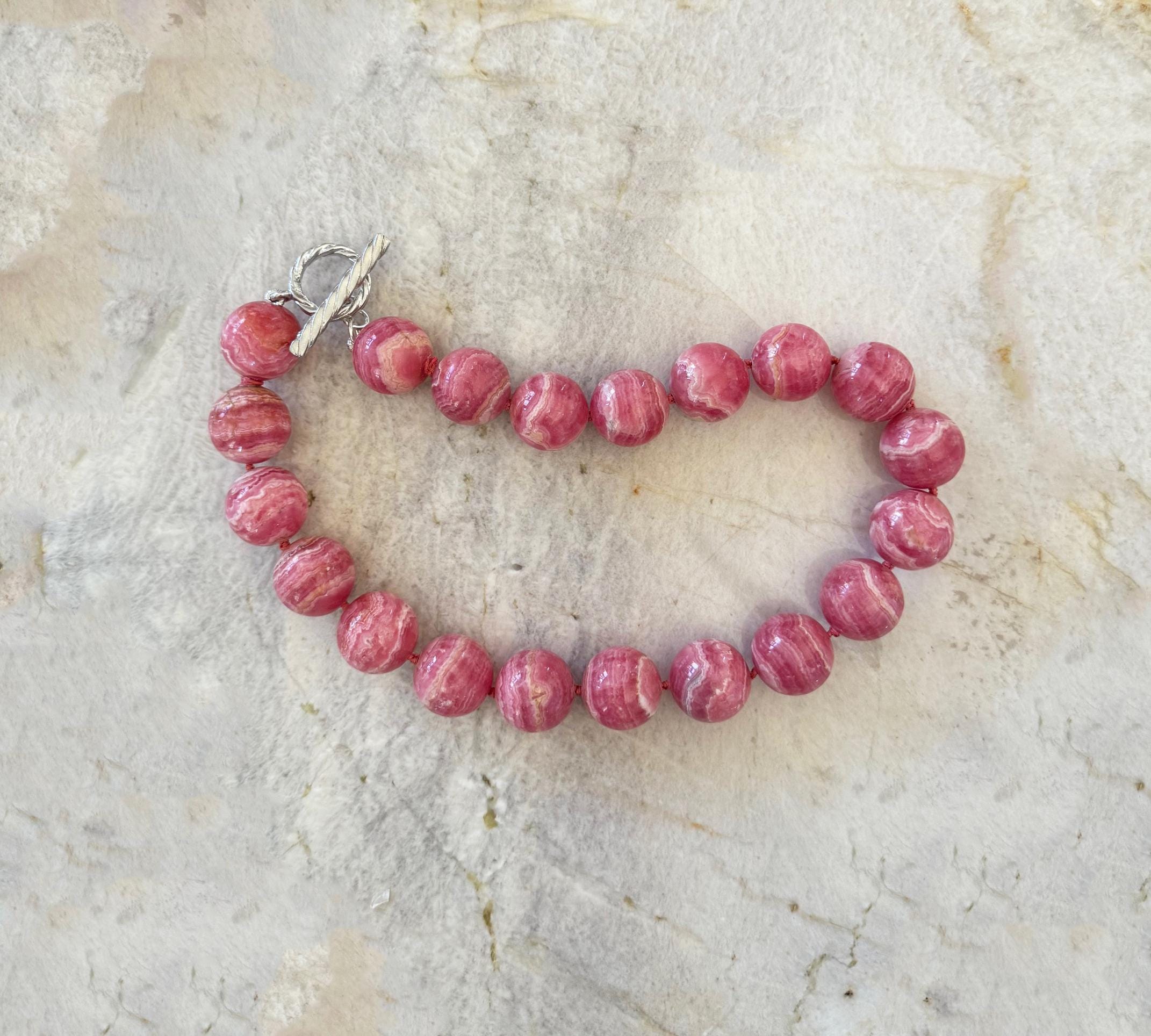 Large Argentine Rhodochrosite Necklace: Handcrafted Sterling Silver Clasp