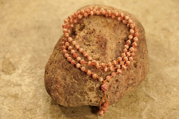 Rhodochrosite Mala Necklace • 5.5mm • Dainty Necklace • Gift • 108+1 • Healing Crystals • Meditation Mala • Self-love Mala Necklace • A3757