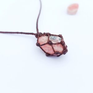 Micro Macrame Rhodochrosite Necklace: Pink Stone Love Gift