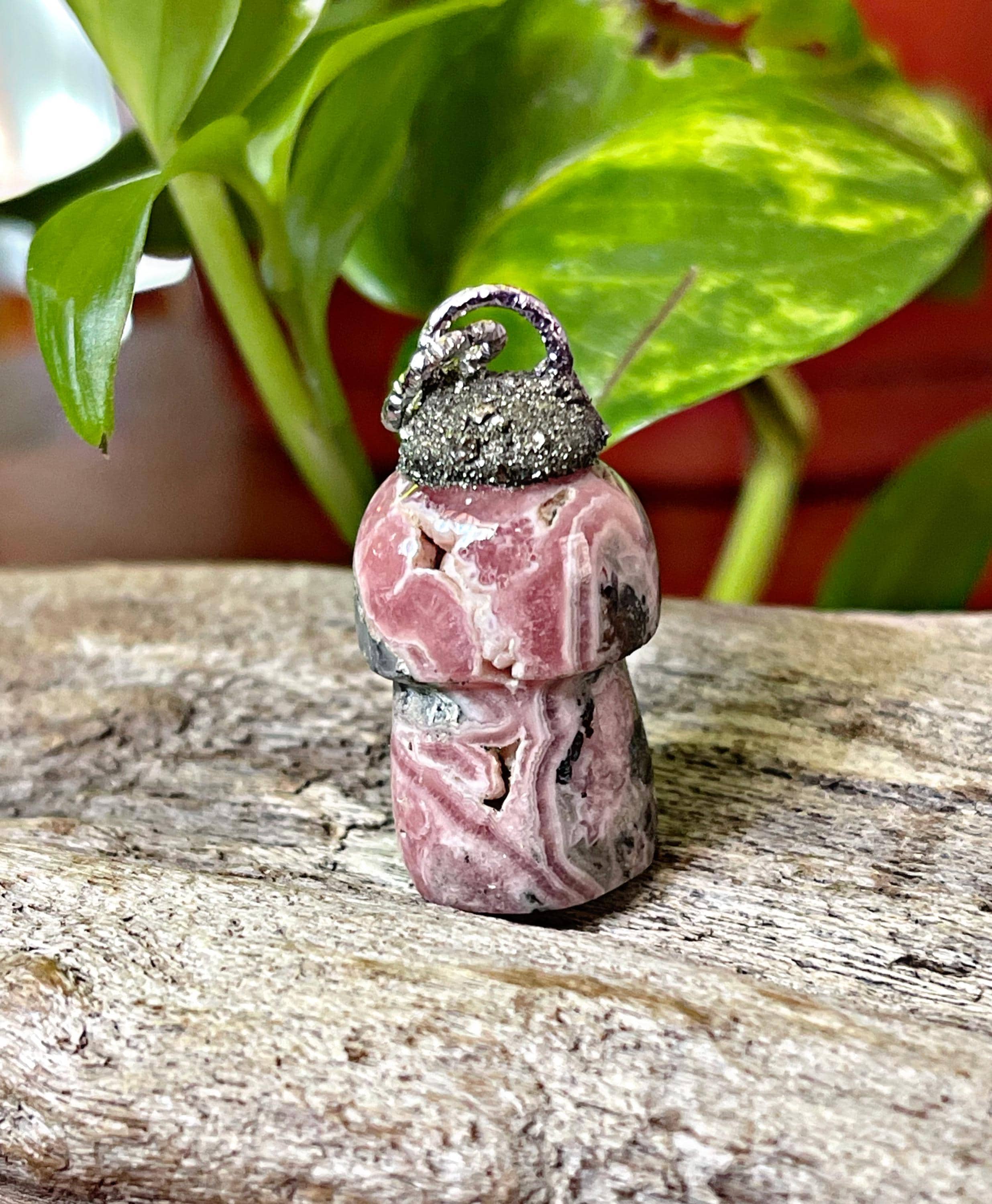 Rhodochrosite Mushroom Necklace, Pink Gemstone Jewelry For Her Rhodochrosite Mushroom Necklace, Pink Gemstone Jewelry For Her