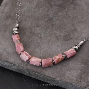 Oxidized Silver Necklace: Raw Rhodochrosite Necklace