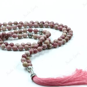 Pink Rhodochrosite Mala Necklace 108 Beads Hand Knotted - Inner Child Healing Prayer Beads - Compassion & Love Yoga Jewelry Zen Gift