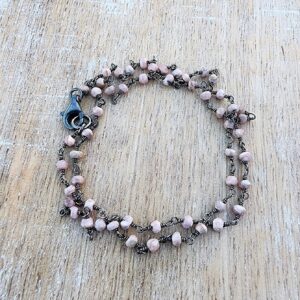Pink Rhodochrosite Necklace Oxidized Sterling Silver, Dainty Pink Gemstone Necklace, 18 Inch Necklace, Layering Necklace, Everyday Necklace