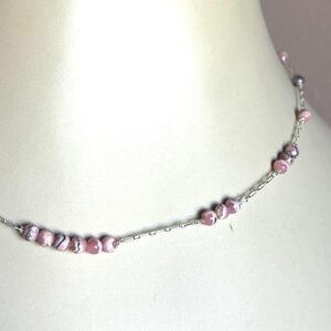 Pink Rhodochrosite Stones Station Necklace, Natural Rhodochrosite 4mm Beads, Sterling Silver Chain, AAA Grade Stones