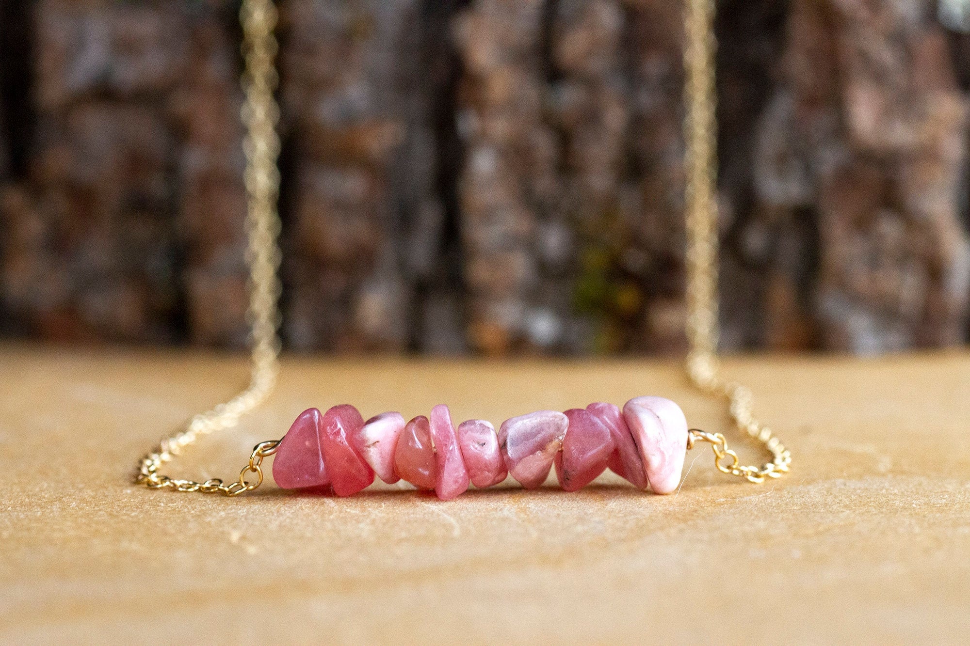 Raw Rhodochrosite Necklace - Raw Crystal Healing Jewelry - Heart Chakra Balancing - Energy Jewlery - Reiki Bar Necklace