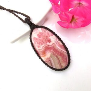 Rhodocrosite macrame necklace, mothers day gift, gifts for the boho beauty, mother gift, for the mom, mothers day gift ideas