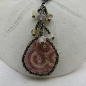 Rhodochrosite Stalactite Sterling Silver Necklace With Gemstone Dangles
