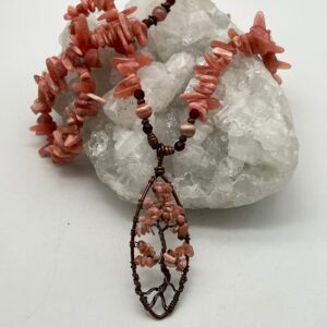 Rhodochrosite Tree of Life Beaded Necklace-25”