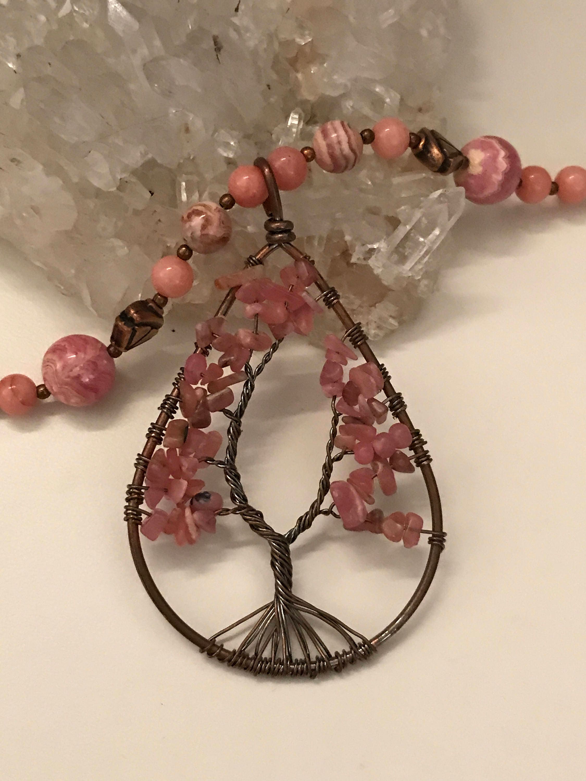 Rhodochrosite Tree Of Life Necklace Rhodochrosite Tree Of Life Necklace