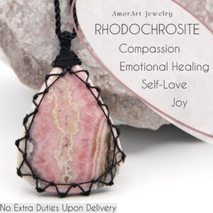 Rhodochrosite Necklace, Women's Necklace, Blush Pink Necklace, Mother's Day Romantic Wife Gift, Pink Crystal Jewelry, Macramé Gem Necklace