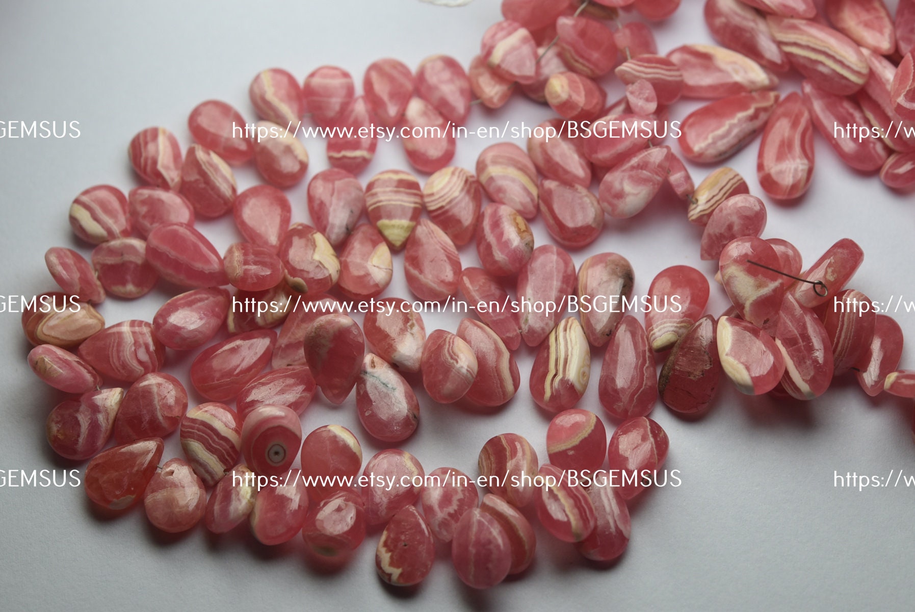 10 Pcs, Natural Rhodochrosite Smooth Pear Shape Briolettes,size. 12-14mm