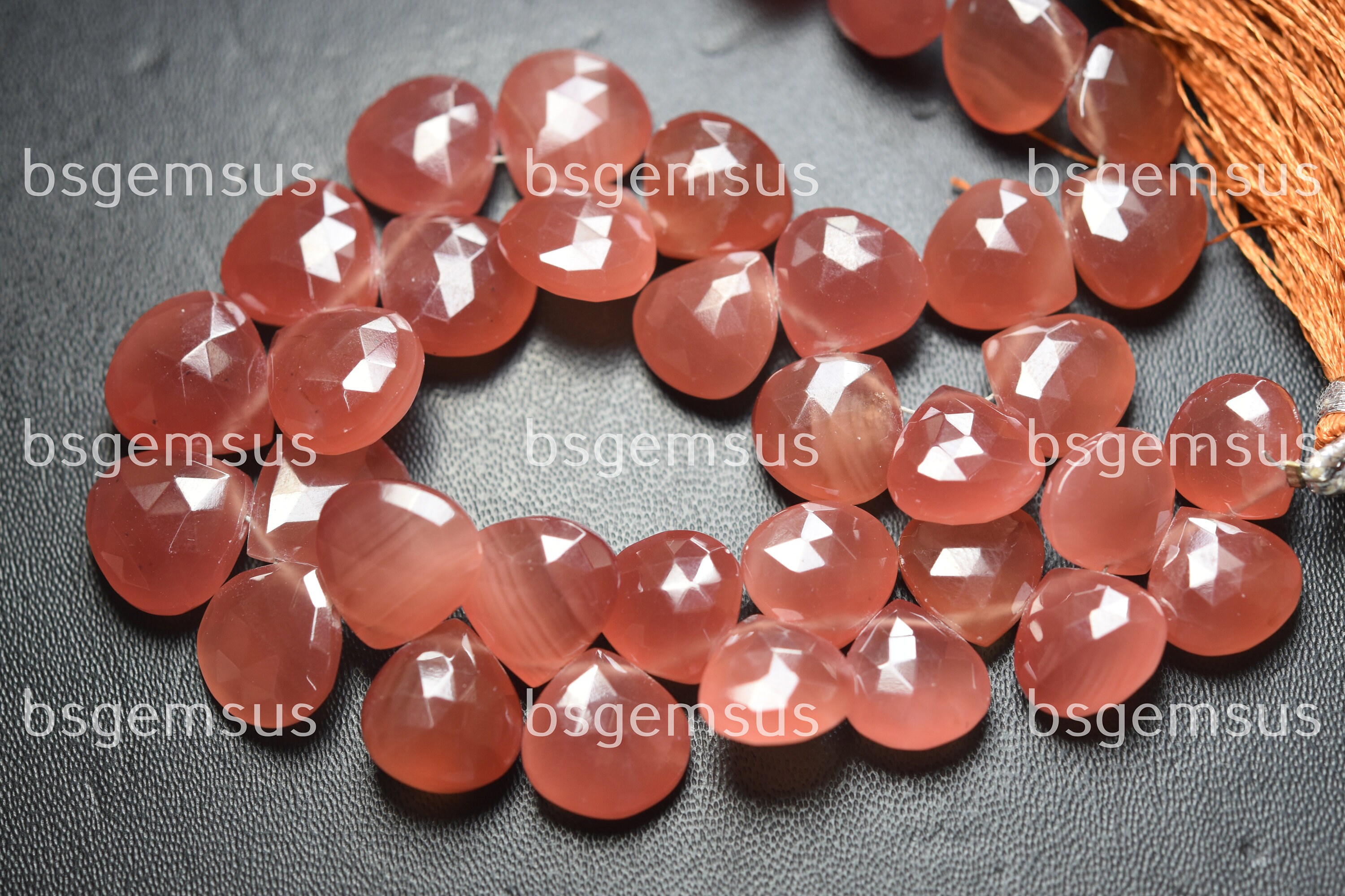 6 Pcs, Natural Rhodochrosite Faceted Heart Shape Briolettes,size. 11-12mm