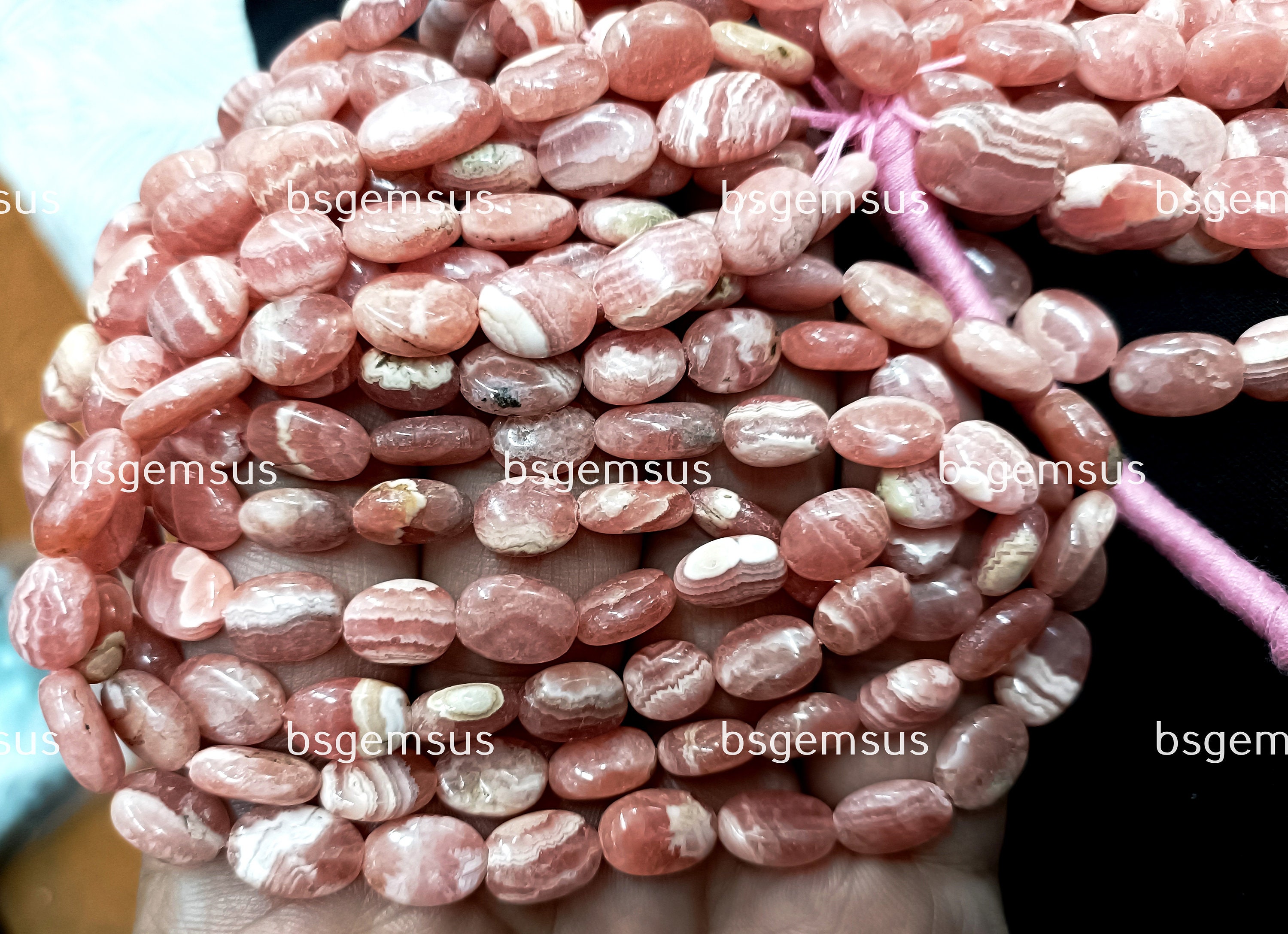 7 Inch Strand,finest Quality,natural Rhodochrosite Smooth Oval Beads,size. 9-11mm