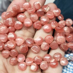 7 Inches Strand, Natural Rhodochrosite Smooth Heart Shape Briolettes, Size. 7-7.5mm 7 Inches Strand, Natural Rhodochrosite Smooth Heart Shape Briolettes, Size. 7-7.5mm