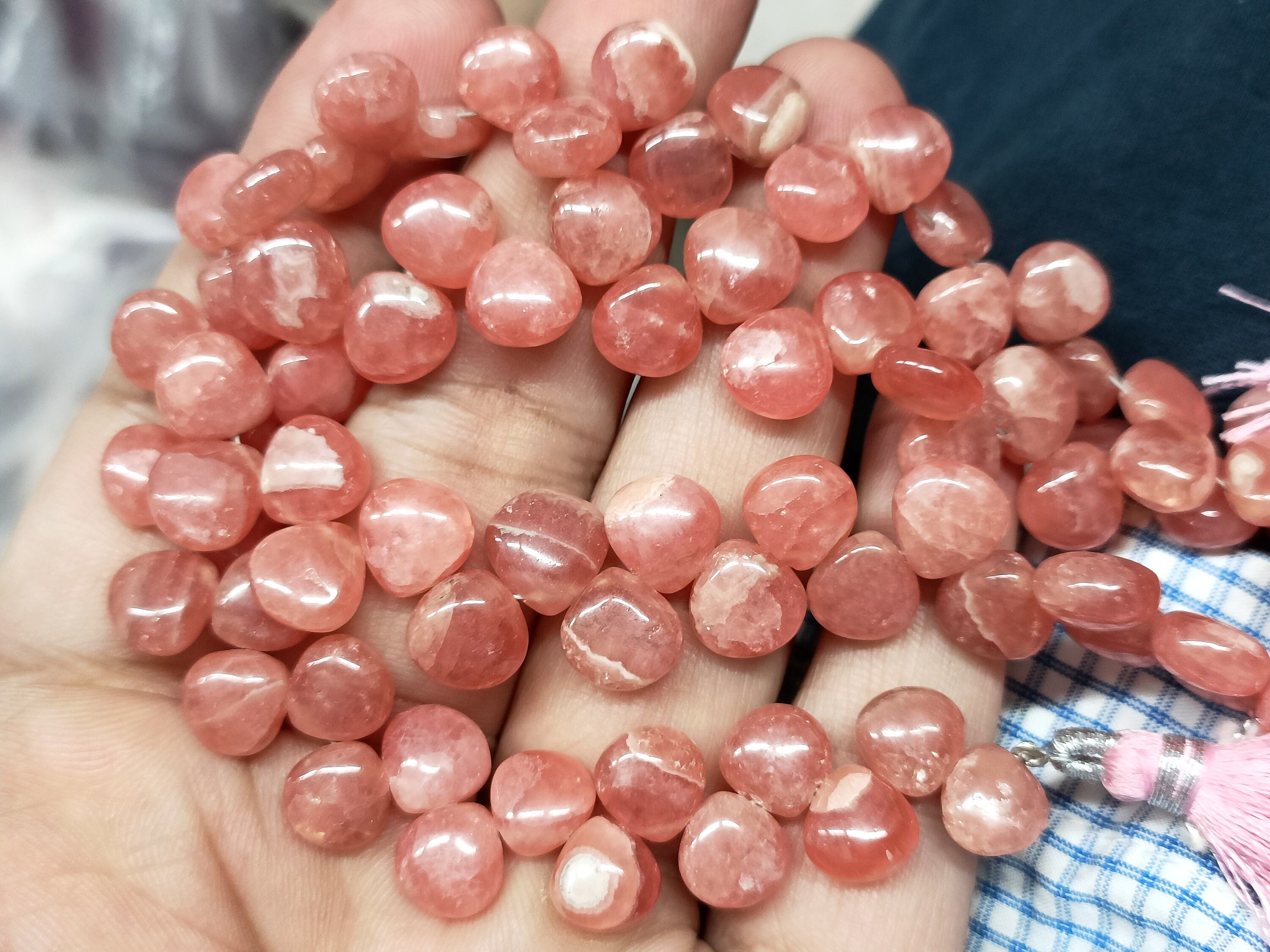 7 Inches Strand, Natural Rhodochrosite Smooth Heart Shape Briolettes, Size. 7-7.5mm