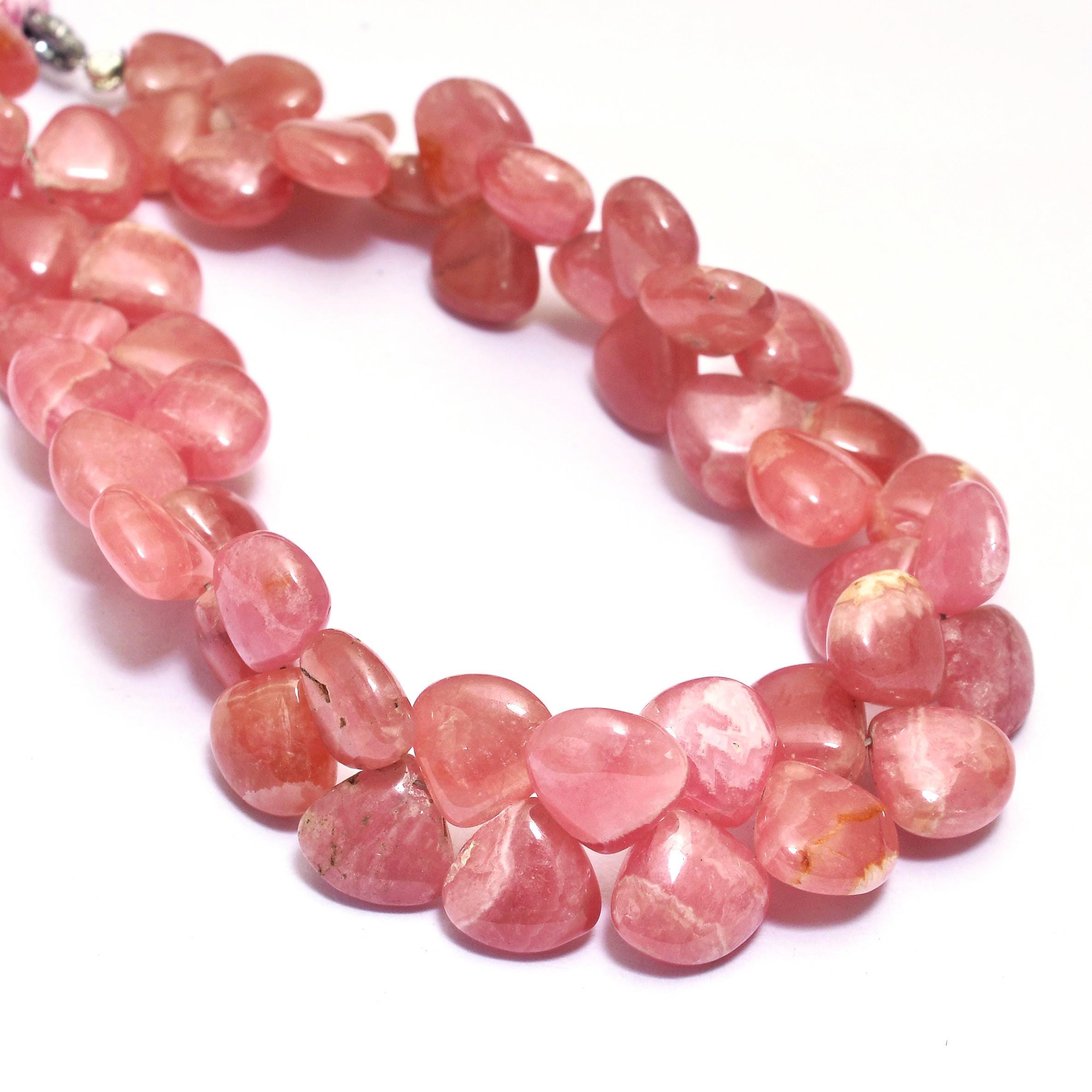 Aaa+ Rhodochrosite 11mm-12mm Smooth Heart Briolette Beads , Natural Rhodochrosite Semi Precious Gemstone Loose Beads For Jewelry , 8" Strand