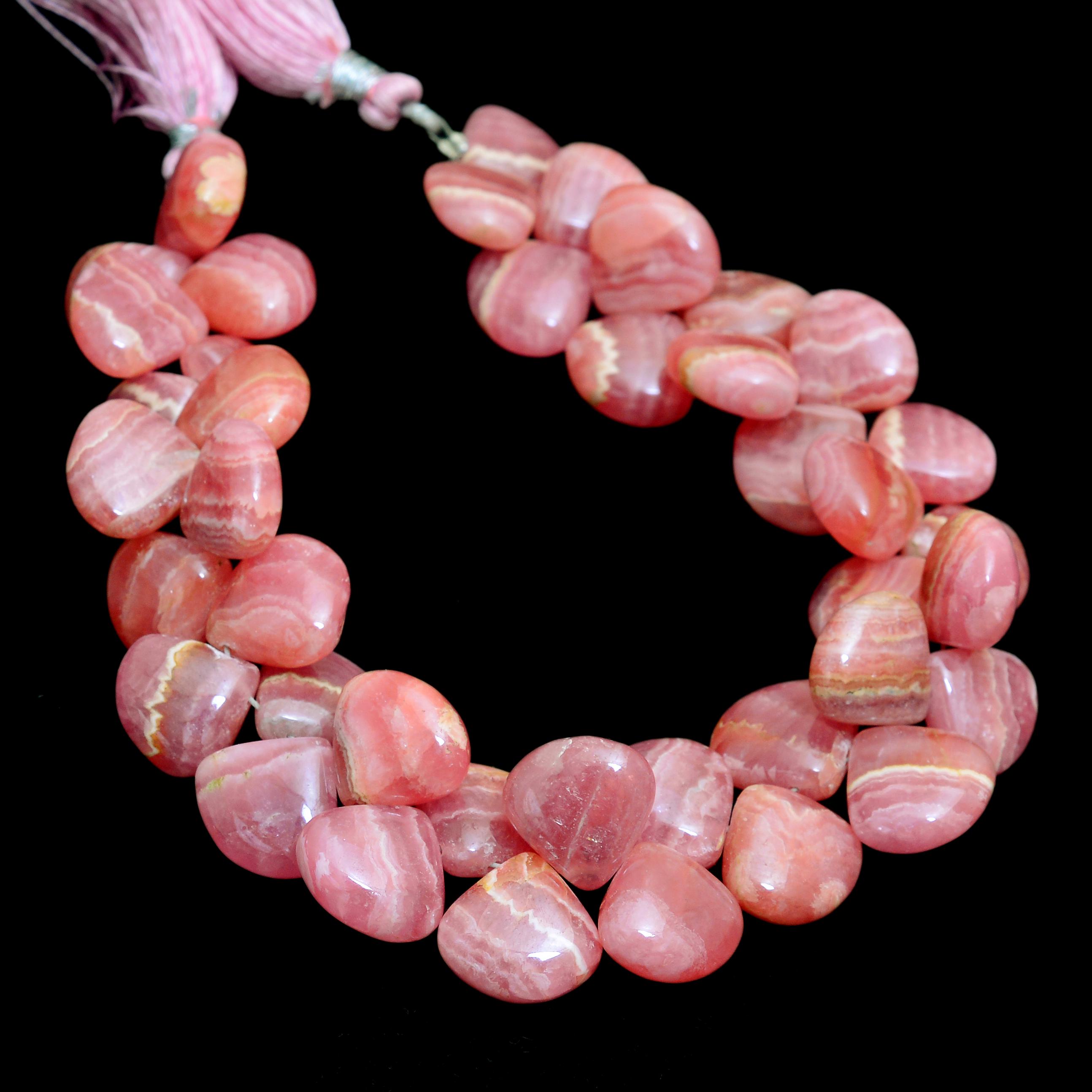 Aaa+ Rhodochrosite 12mm-13mm Smooth Heart Briolette Beads , Natural Rhodochrosite Semi Precious Gemstone Loose Beads For Jewelry , 8" Strand