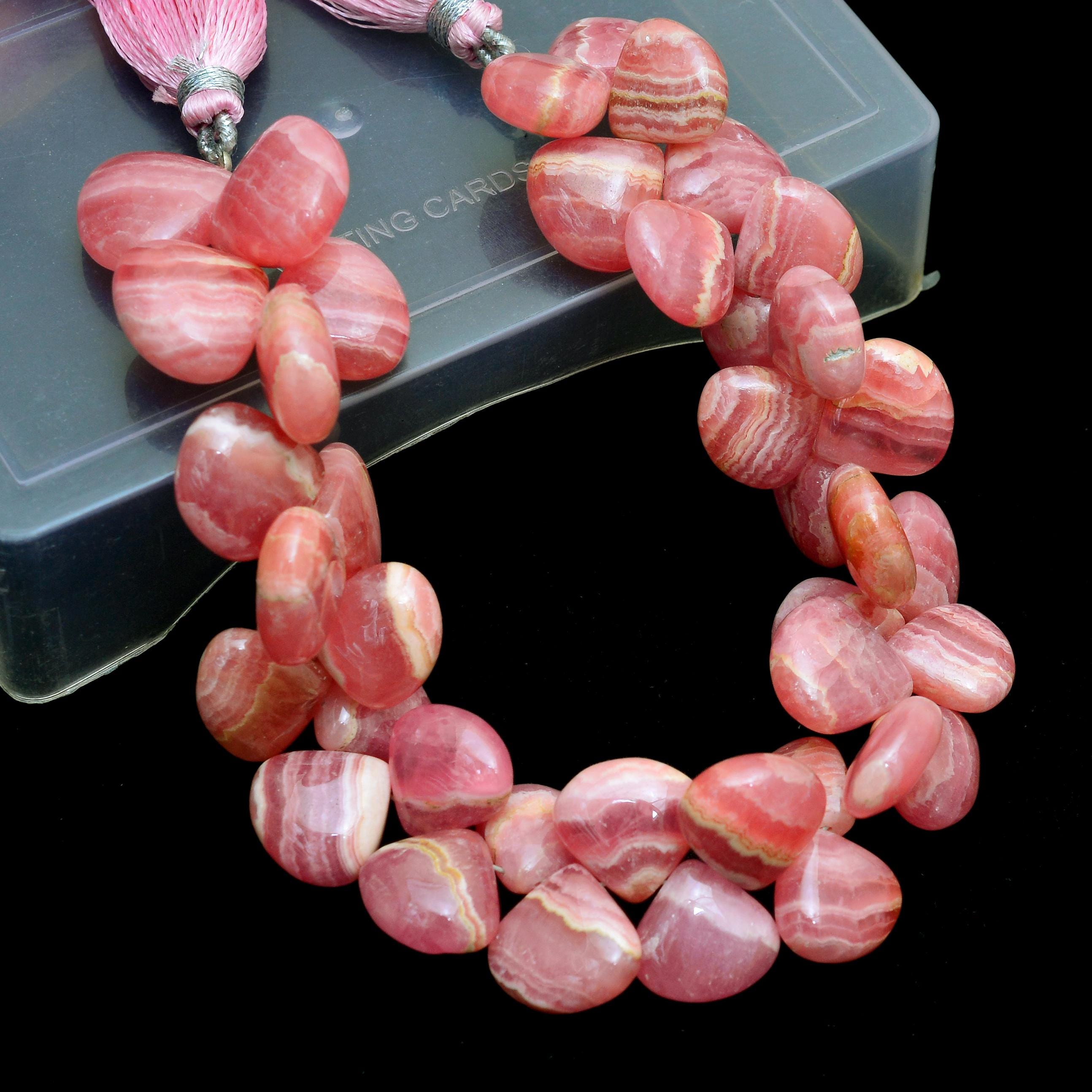 Aaa+ Rhodochrosite 12mm-16mm Smooth Heart Briolette Beads | Natural Rhodochrosite Semi Precious Gemstone Loose Beads For Jewelry | 8" Strand