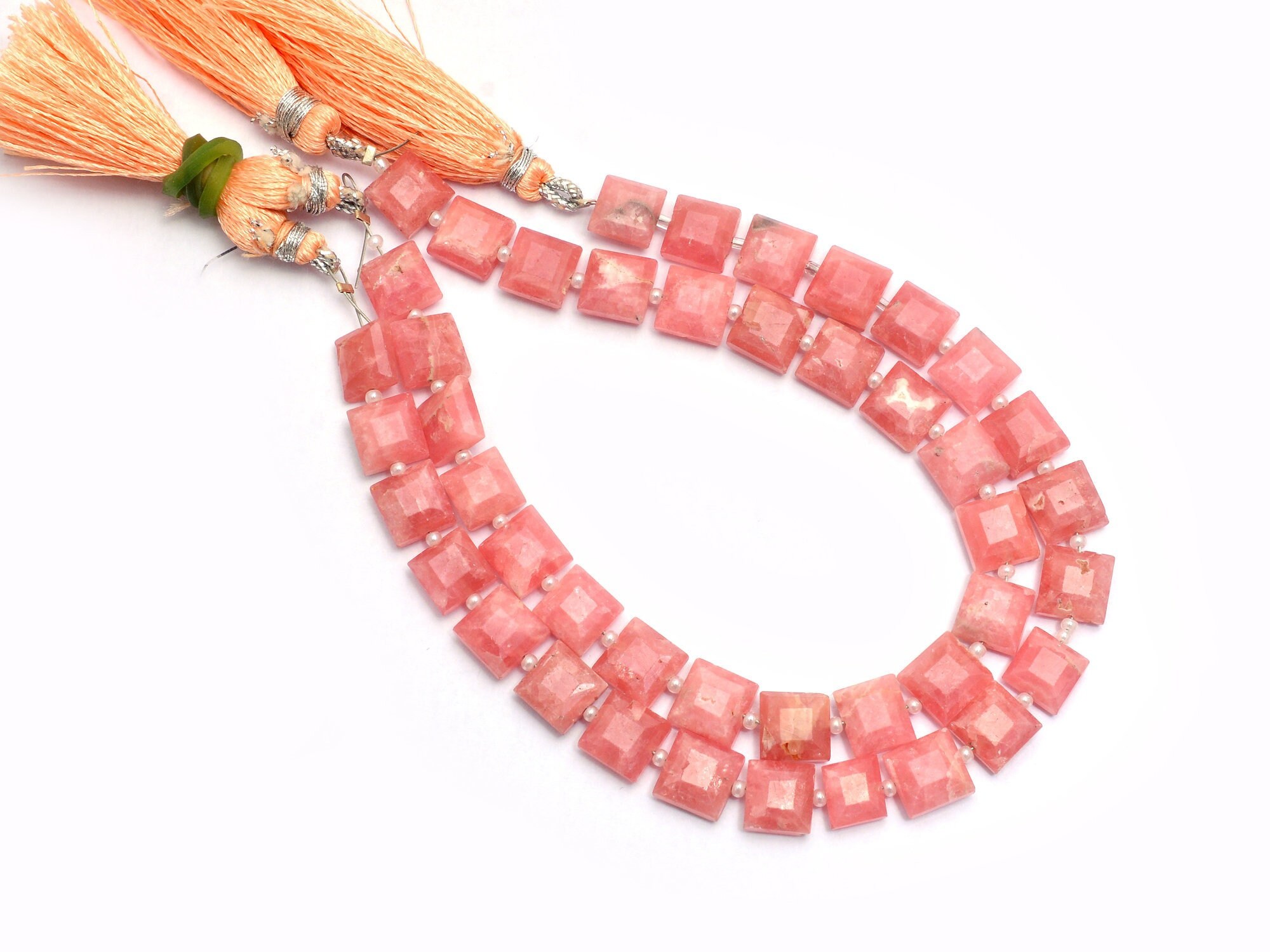 Aaa+ Rhodochrosite 8x8mm Faceted Square Briolette | Natural Rhodocrosite Precious Gemstone Briolette Fancy Beads For Jewelry | 8inch Strand