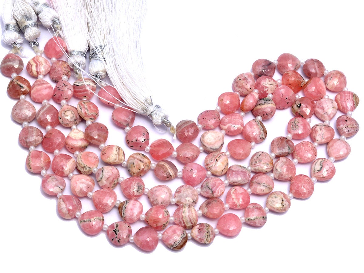 Aaa+ Rhodochrosite Gemstone 8mm Faceted Heart Briolette Beads | Natural Rhodocrosite Semiprecious Gemstone Straight Drill Beads | 10" Strand Aaa+ Rhodochrosite Gemstone 8mm Faceted Heart Briolette Beads | Natural Rhodocrosite Semiprecious Gemstone Straight Drill Beads | 10" Strand