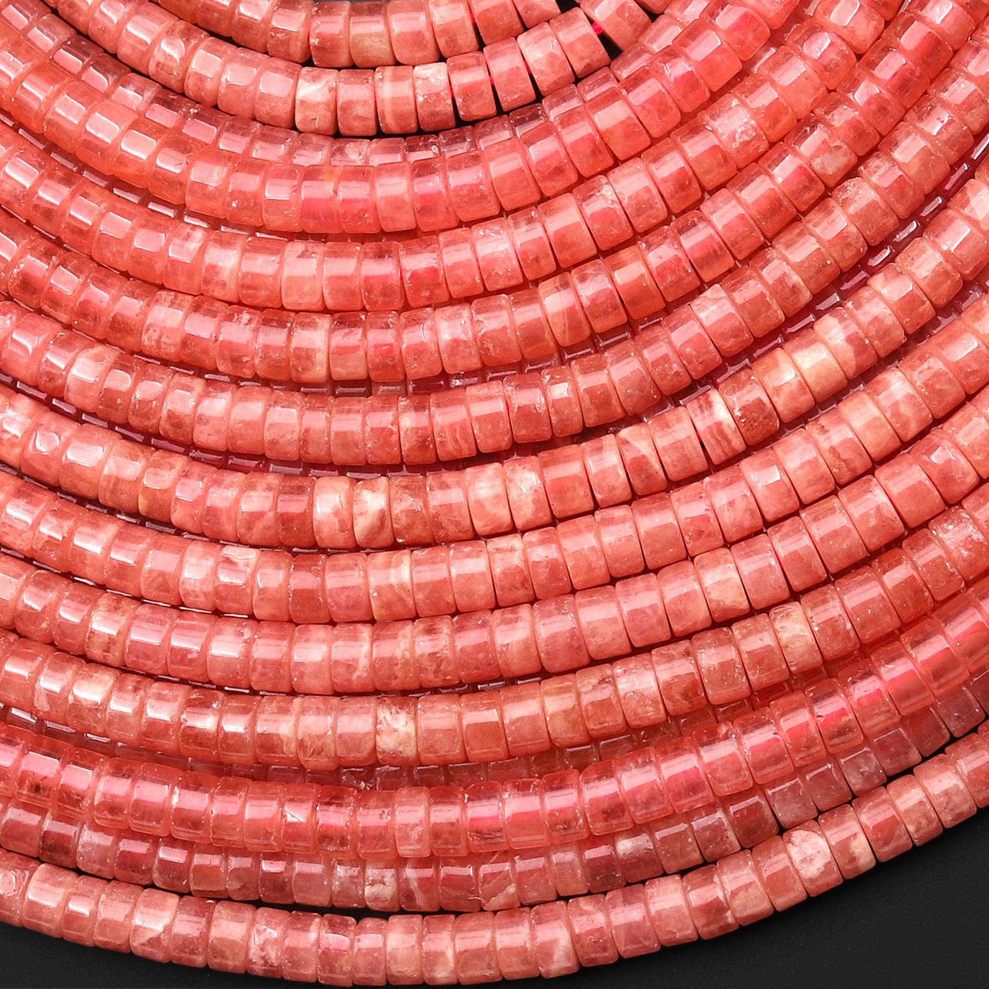 Aaa+ Natural Red Pink Rhodochrosite Smooth Heishi 4mm Beads Gemstone 15.5" Strand