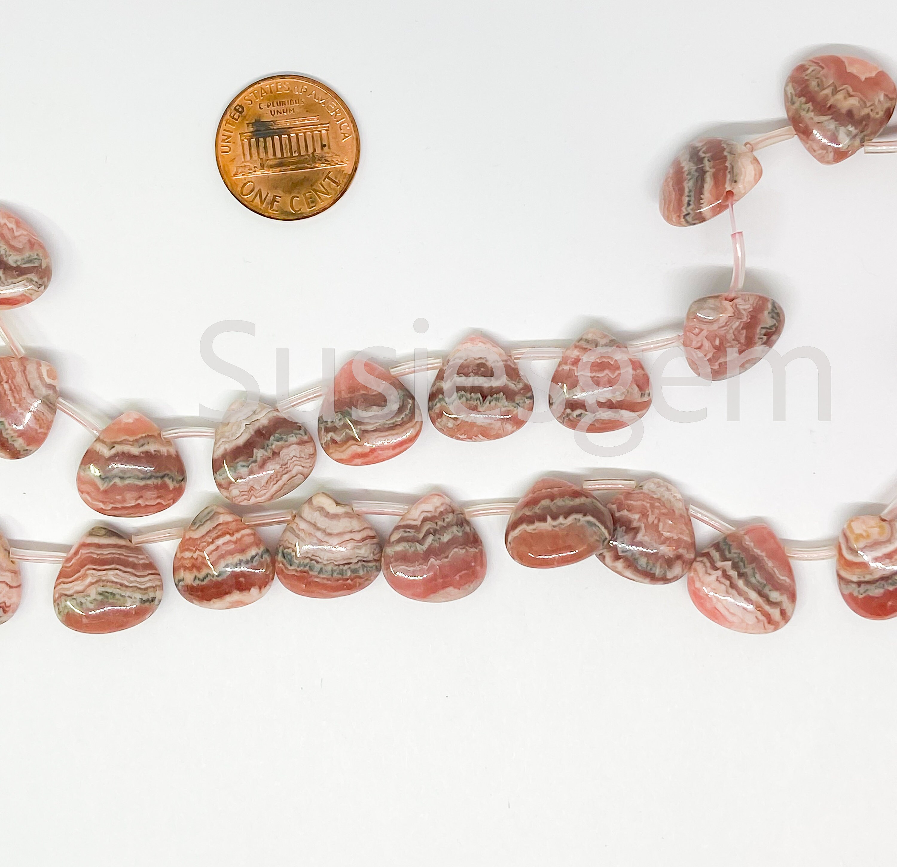 Argentina Pink Rhodochrosite Heart Beads 14mm, Genuine Rhodochrosite Triangular Beads, One Pair