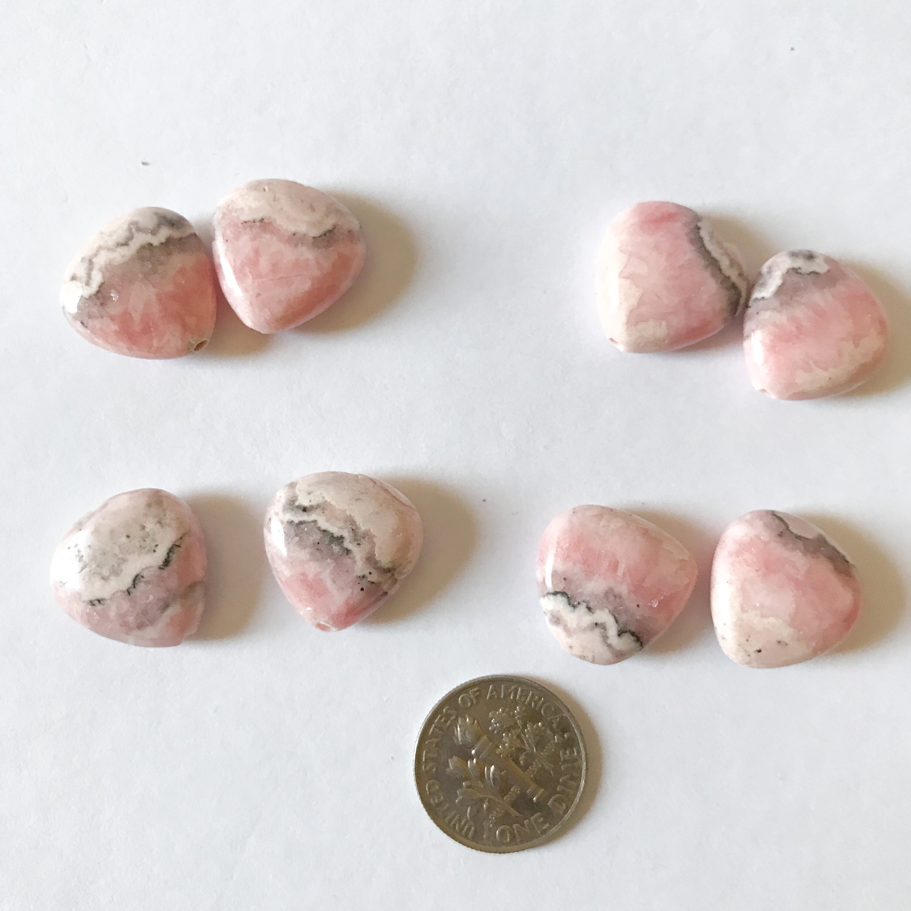 Argentina Pink Rhodochrosite Heart Beads 16mm, Genuine Rhodochrosite Triangular Beads