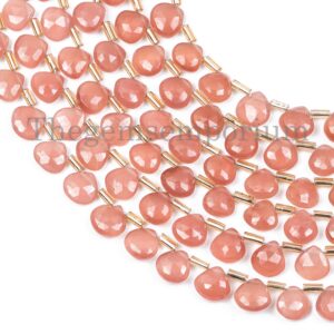 Faceted Rhodochrosite Heart Beads, Peruvian Gemstone (7-9mm) Faceted Rhodochrosite Heart Beads, Peruvian Gemstone (7-9mm)