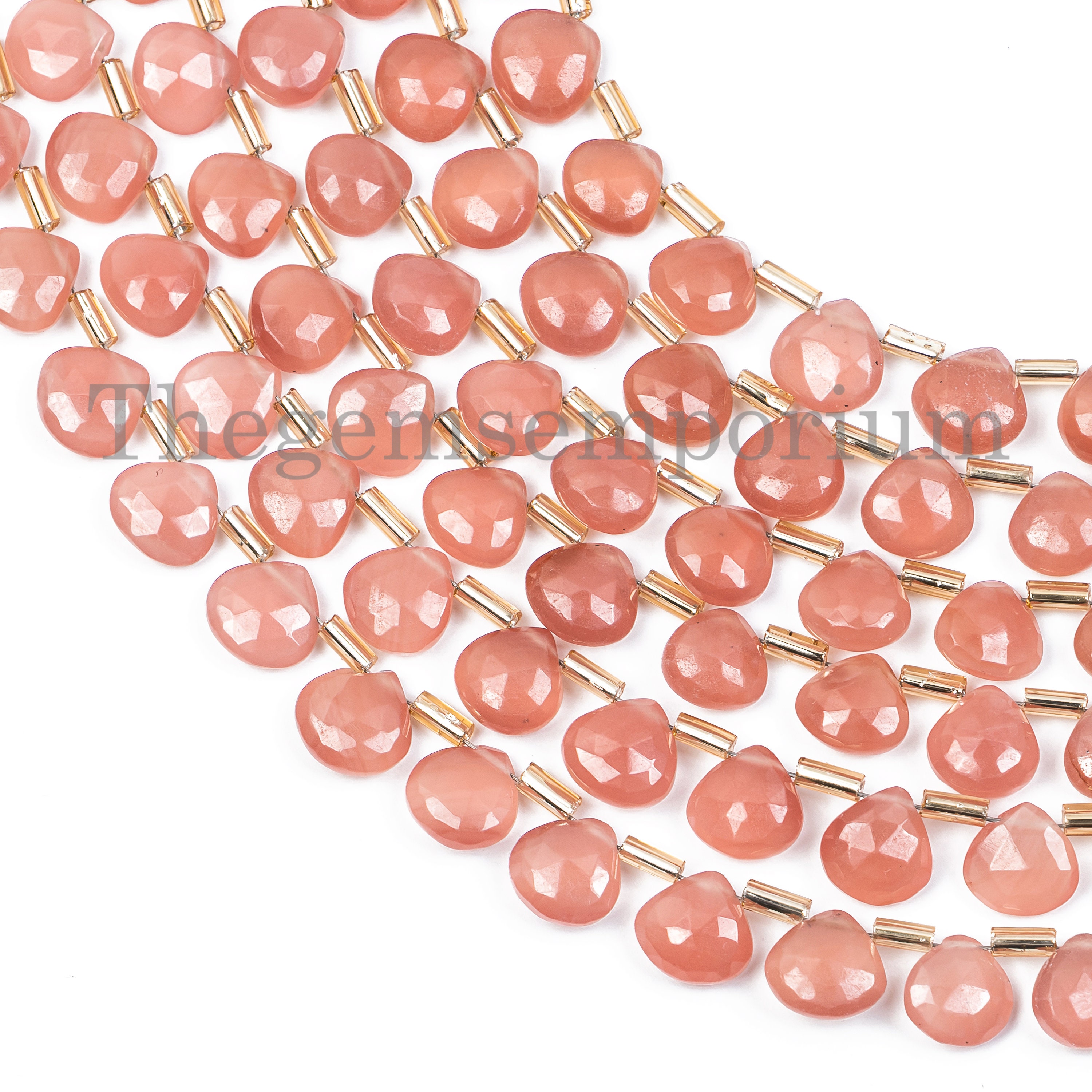 Faceted Rhodochrosite Heart Beads, Peruvian Gemstone (7-9mm)
