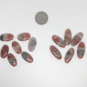 Genuine Peru Rhodochrosite long oval beads. Rare designer stone. Focal stone 13x24mm/13x30mm. Two beads