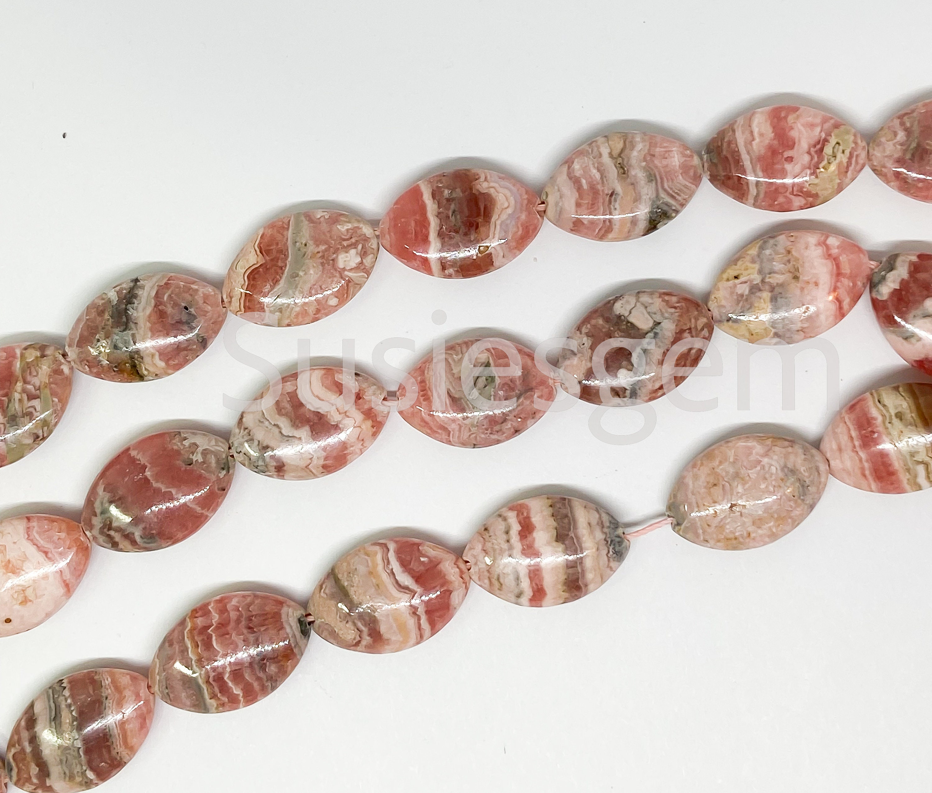 Genuine Pink Rhodochrosite Spindle-shaped Beads 13x20mm.argentina Rhodochrosite Gemstone. Vintage Stock From 2000'