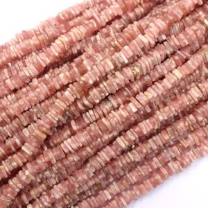 Rhodochrosite Heishi Beads: 4-5mm Square Gemstone, 16" Strand Rhodochrosite Heishi Beads: 4-5mm Square Gemstone, 16" Strand