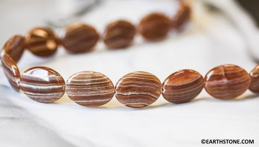 Brown Rhodochrosite 15x20mm Flat Oval Beads 16" Strand