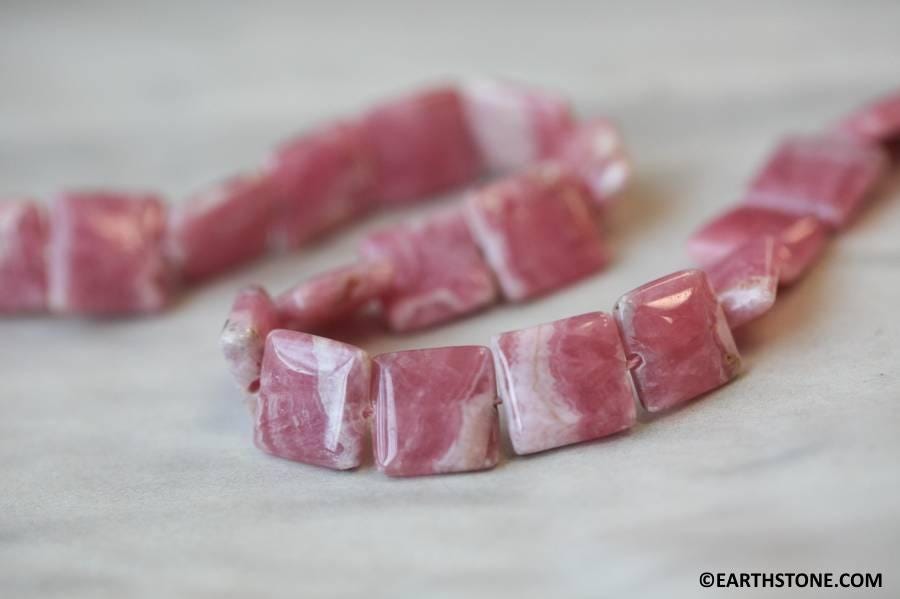 Rhodochrosite 12x12mm Flat Square Beads 15.5" Strand