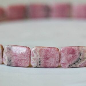 M/ Rhodochrosite 13x18mm Flat Rectangle Beads 15.5" Strand Natural Argentina Pink With Black Pattern Gemstone Beads For Crafts For Jewelry M/ Rhodochrosite 13x18mm Flat Rectangle Beads 15.5" Strand Natural Argentina Pink With Black Pattern Gemstone Beads For Crafts For Jewelry