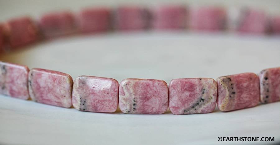 M/ Rhodochrosite 13x18mm Flat Rectangle Beads 15.5" Strand Natural Argentina Pink With Black Pattern Gemstone Beads For Crafts For Jewelry