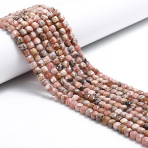 Natural Rhodochrosite Faceted Cube Beads Size 4mm 15.5'' Strand Natural Rhodochrosite Faceted Cube Beads Size 4mm 15.5'' Strand