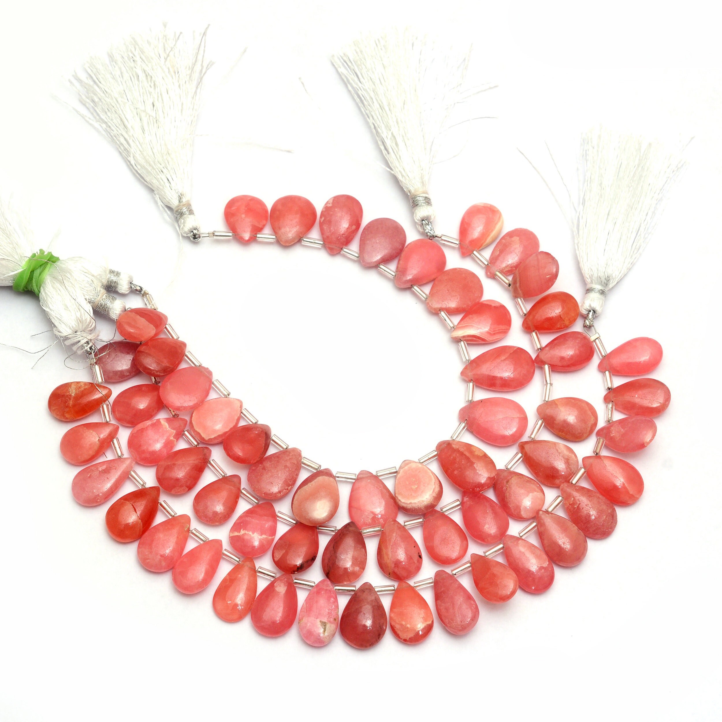 Argentina Rhodochrosite Gemstone Smooth Pear Briolette Beads, 7inch Long