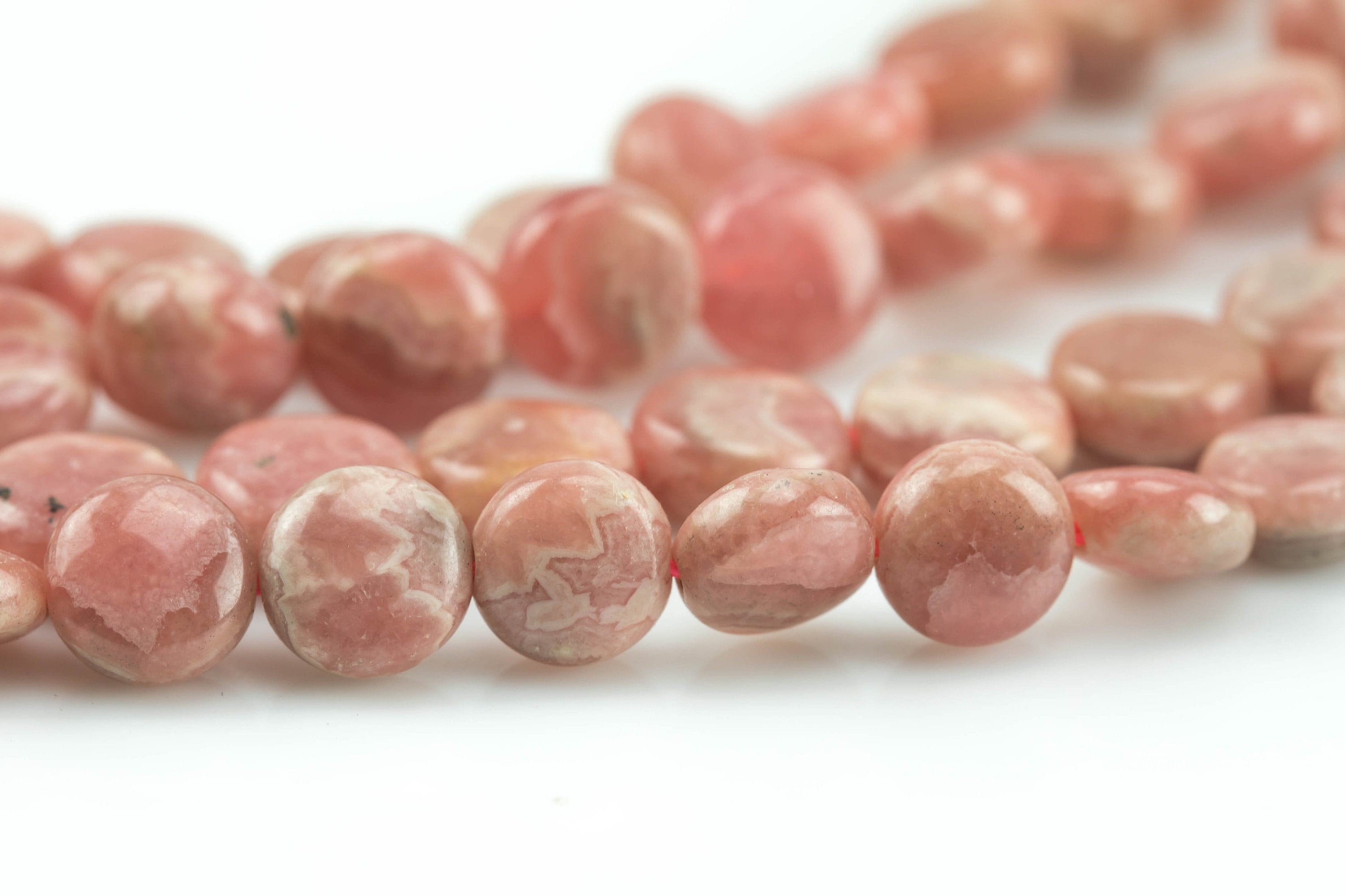 Natural Rhodochrosite Puffy Coin Beads In Full Strands.7mm Smooth Gemstone Beads