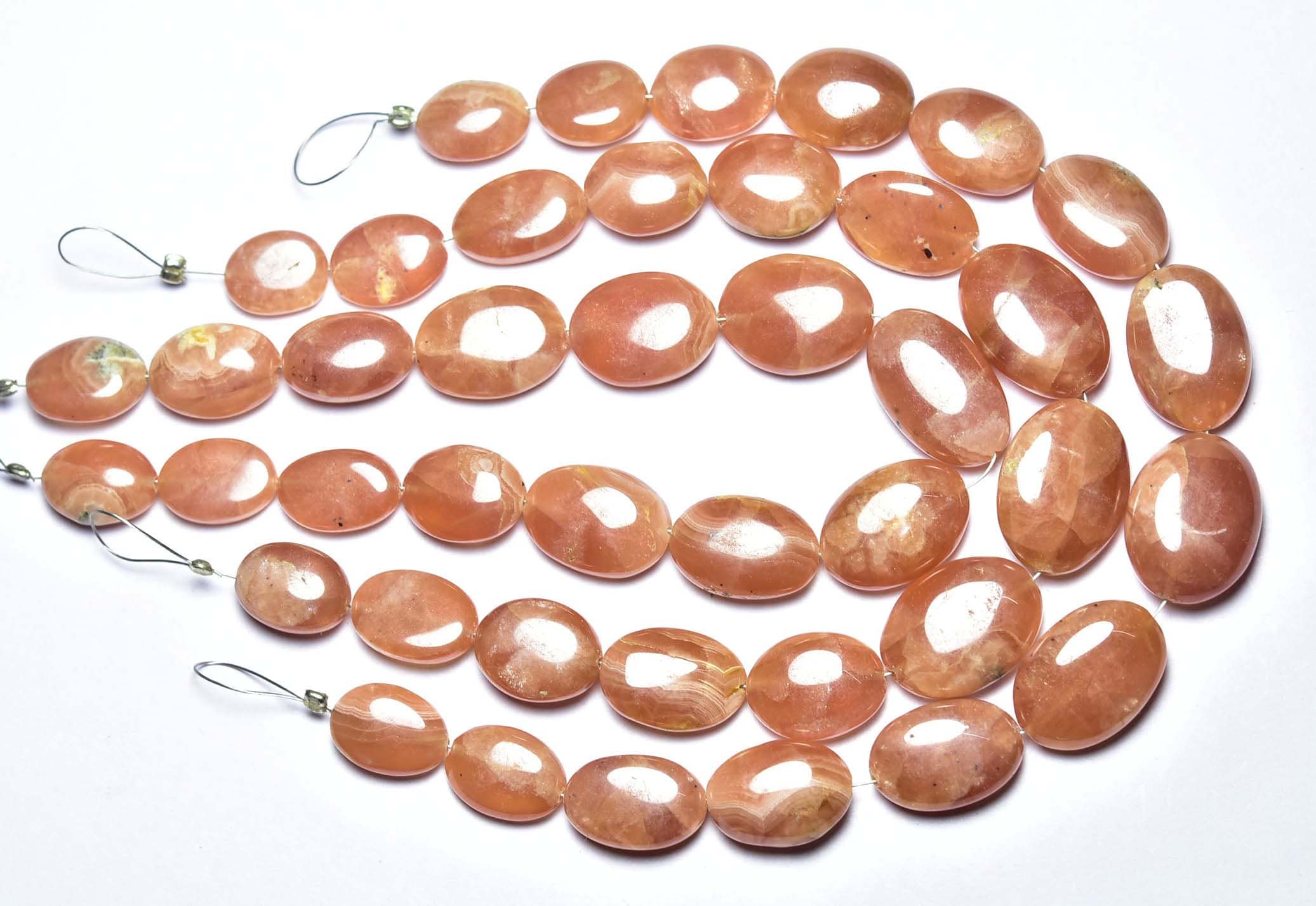 Rhodochrosite Oval Beads - 7.5 Inches - Natural Beautiful Smooth Rhodochrosite Oval Briolette - Size Is 8x11 - 13x17 Mm #489