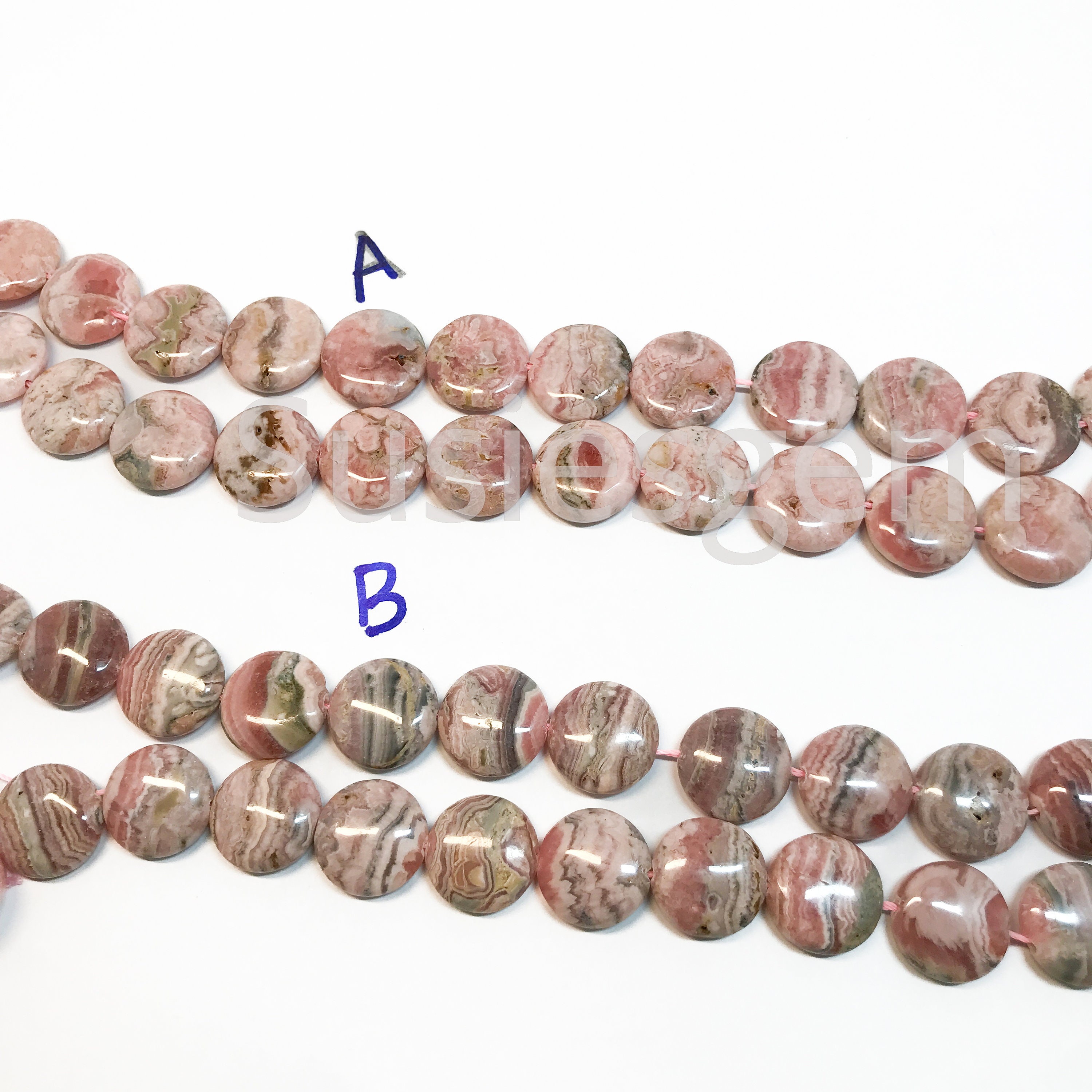 Pink Rhodochrosite Coin Beads 16mm: Diy Gemstone Beads (7.75/15.5'') Pink Rhodochrosite Coin Beads 16mm: Diy Gemstone Beads (7.75/15.5'')