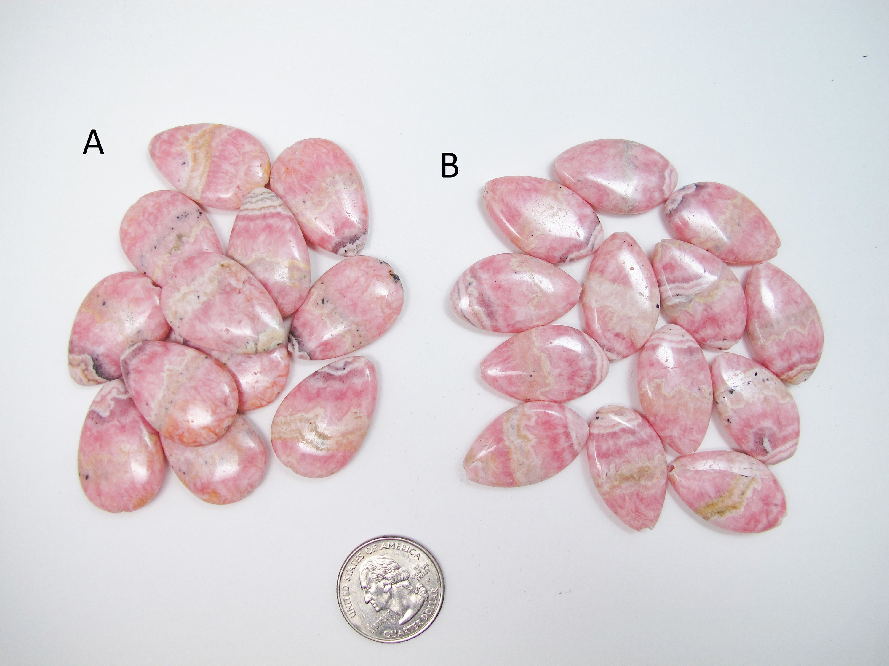 Pink Rhodochrosite Flat Pear Beads 18x30mm,20x30mm. Genuine Gemstone Beads. One Pair