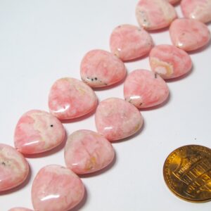 Pink Rhodochrosite heart beads. Genuine gemstone beads. 15mm pink heart beads. Two beads/ Ten beads. Vintage stock from 2000' Pink Rhodochrosite heart beads. Genuine gemstone beads. 15mm pink heart beads. Two beads/ Ten beads. Vintage stock from 2000'
