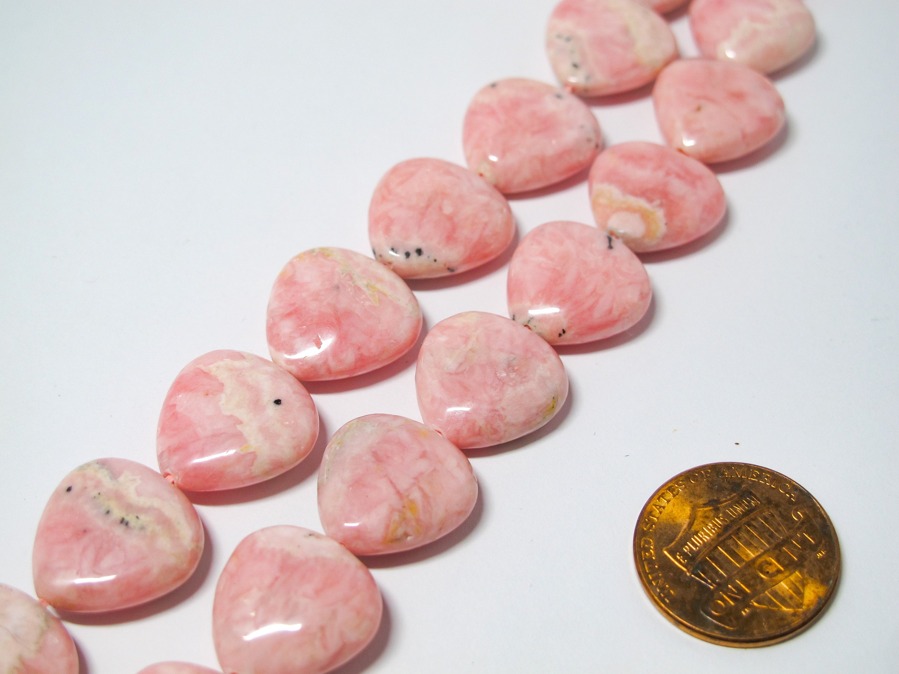 Pink Rhodochrosite Heart Beads. Genuine Gemstone Beads. 15mm Pink Heart Beads. Two Beads/ Ten Beads. Vintage Stock From 2000'