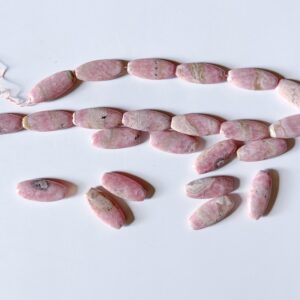 Pink Rhodochrosite long oval beads. Rare designer stone. Focal stone 13x30mm.